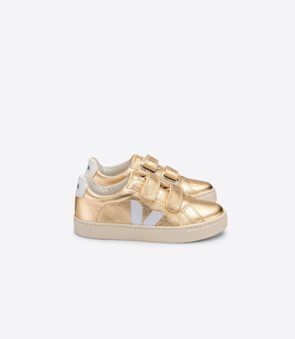 Veja Sneakers Kids - Esplar Velcro Chromefree Leather - Gold/White - 8605CSRHQ